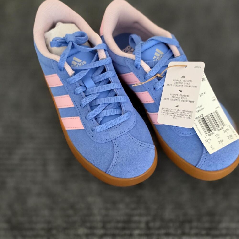 Adidas VL Court 3.0 Kid's Size 2 Lace-Up Sneakers Blue Pink New In Box
